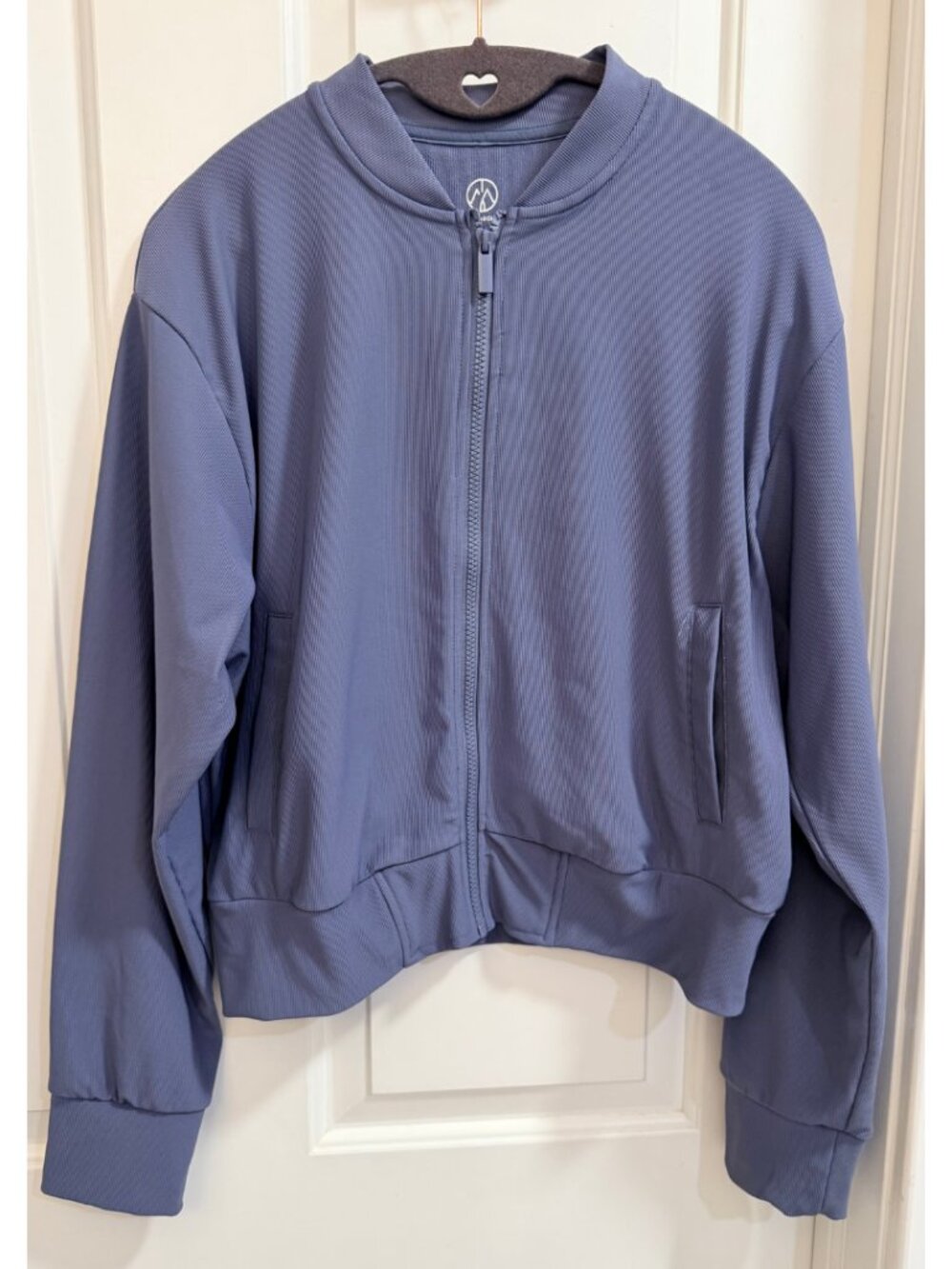 Move Theology Slate Blue Ribbed Zip-Up Bomber Jacket Large